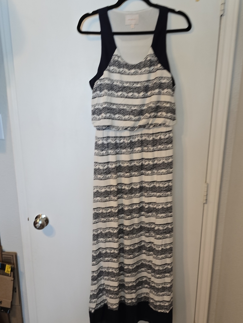 Skies Are Blue Black & White Striped Racerback Maxi Dress